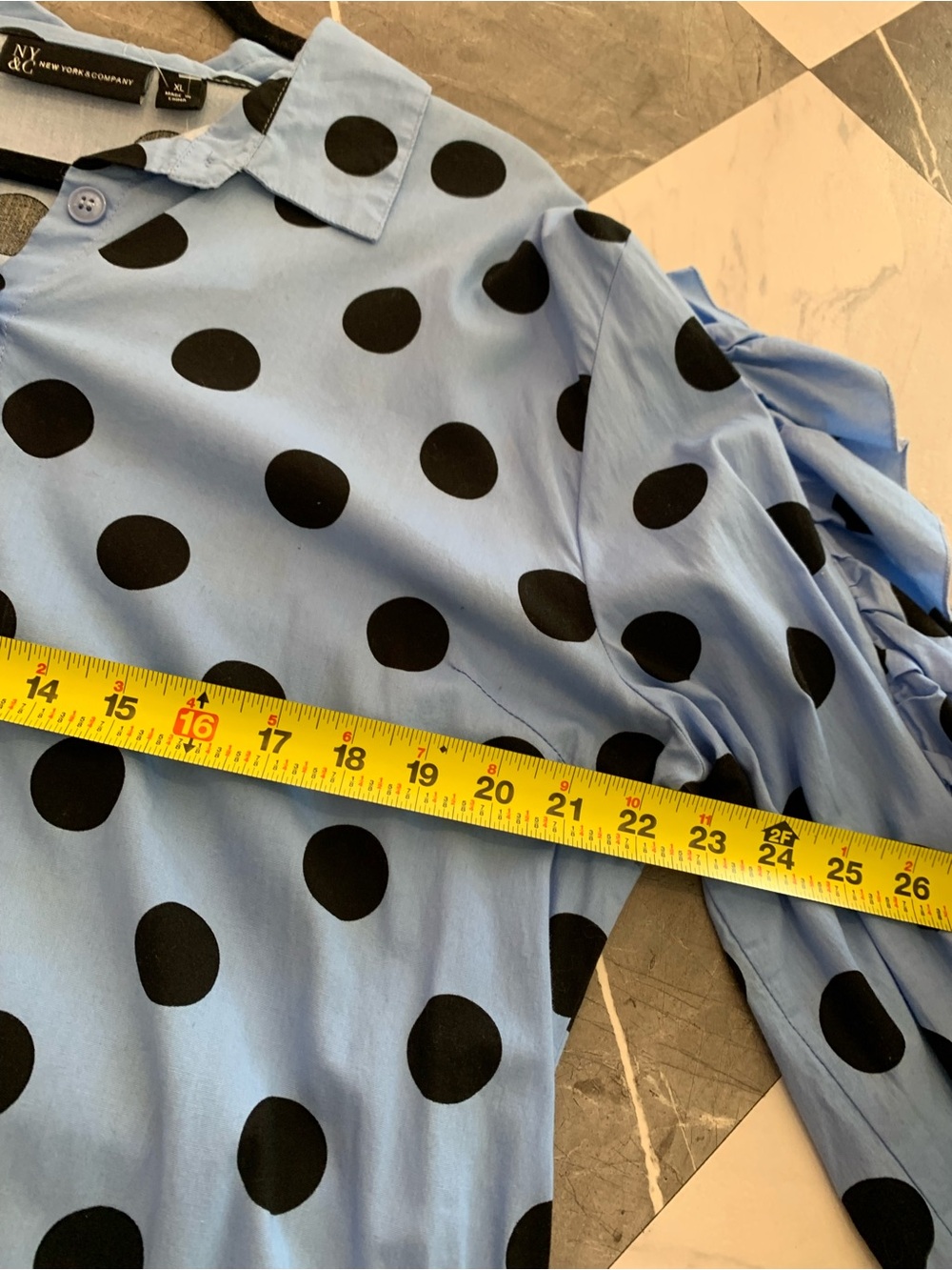 New York & Company Blue and Black Polka Dot Long Sleeve Shirt Dress - Picture 5 of 5
